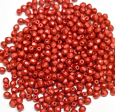 3mm Fire Polish Lava Red, Czech Glass Faceted Round, 01890