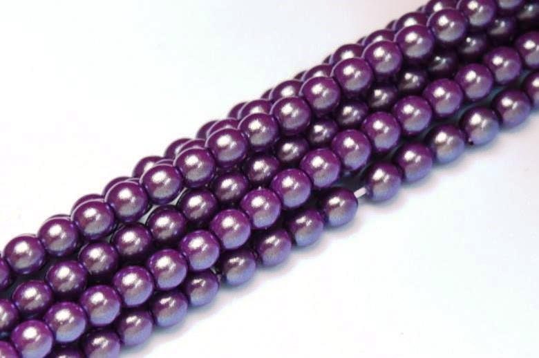 3mm, 4mm, 6mm Round Pearl Shell Grape Satin, Czech Glass Beads Pearl Shell,-50 beads