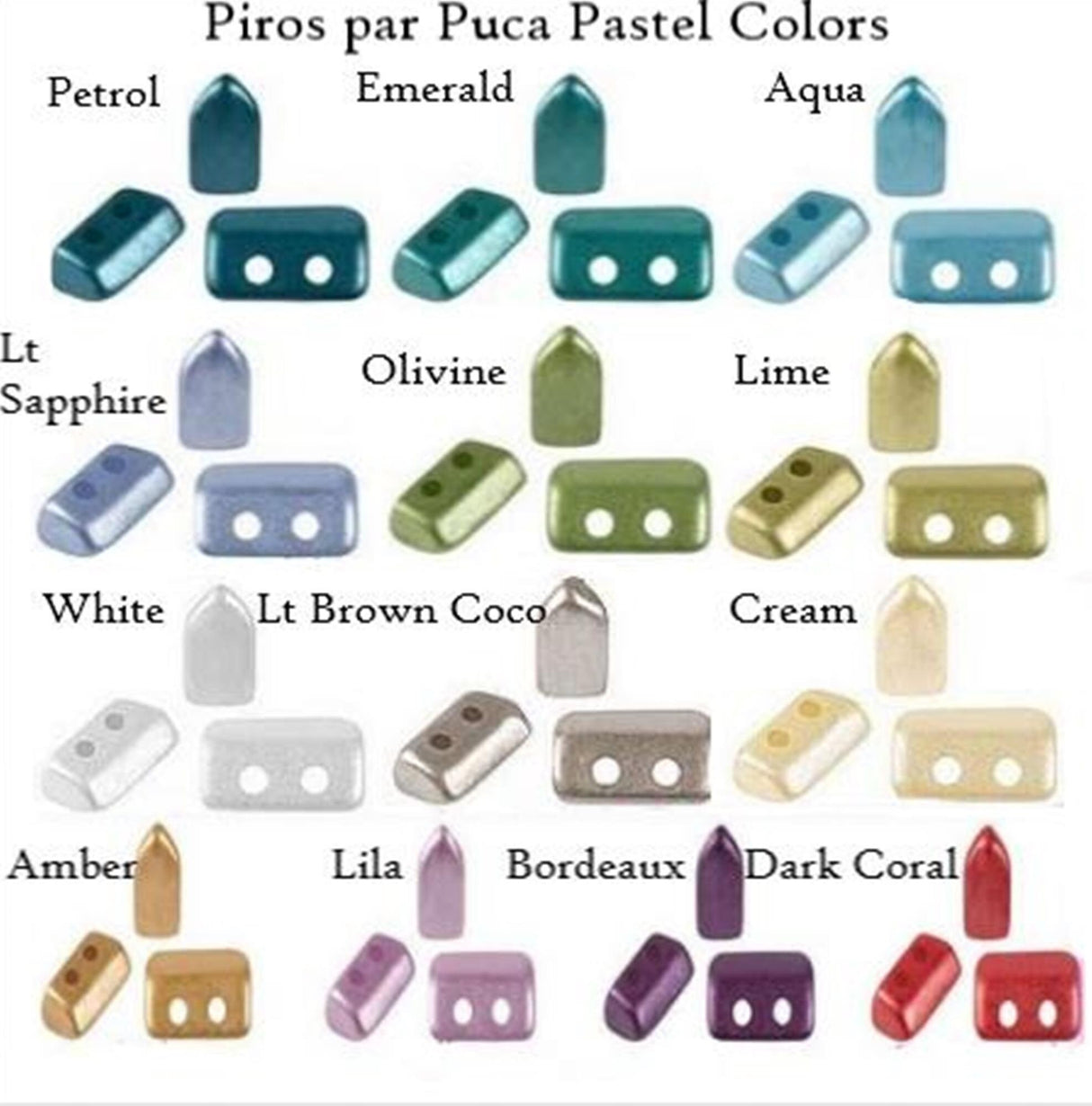 Piros Par Puca-Paris Pastel Colors, 2-Hole 2x3x5mm Czech Glass, 5 grams, Choose a color