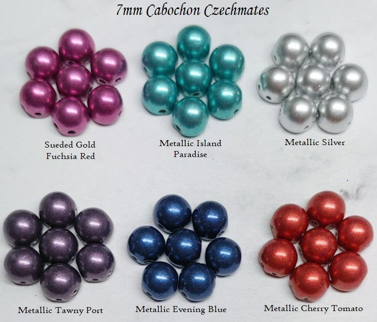 7mm Czechmates Cabochon, 2 hole Czech Glass Beads, choose a color - 12 beads