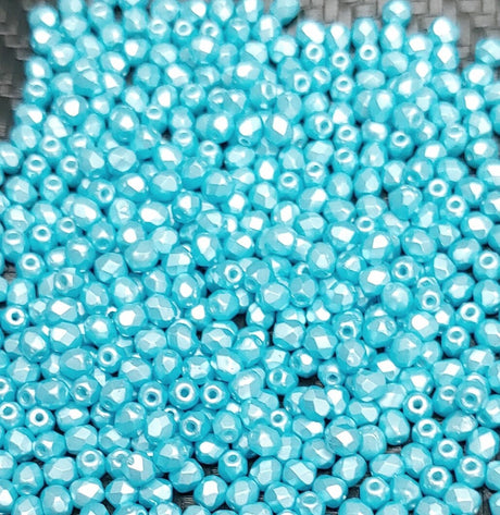 3mm Fire Polish Pastel Aqua, Czech Bead glass faceted round, 25019- 50 beads