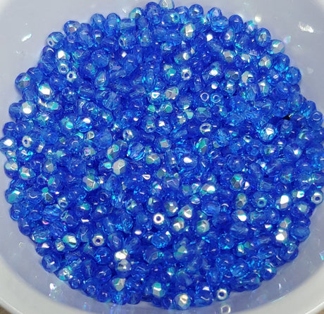 4mm Fire Polish Sapphire AB, Czech glass faceted round bead, 30050-28701-50 beads