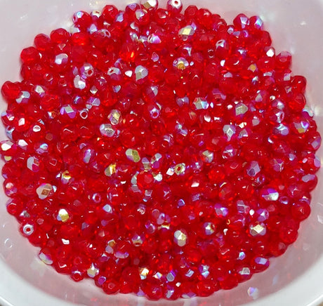 4mm Fire Polish Red AB, Czech glass faceted round bead, 90080-28701-50 beads