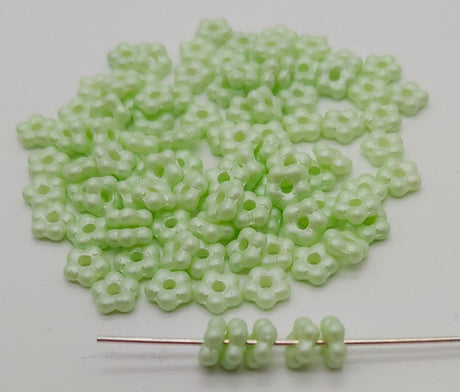 Forget-Me-Not 5mm Pastel Green, Spacer Bead, Czech Pressed Glass, 29308-50 beads