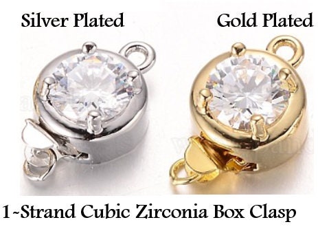 Box Clasp Cubic Zirconia, 1-Strand Clasp, 10mmx15.5mmx7.5mm, Silver Plated or Gold Plated-1 piece