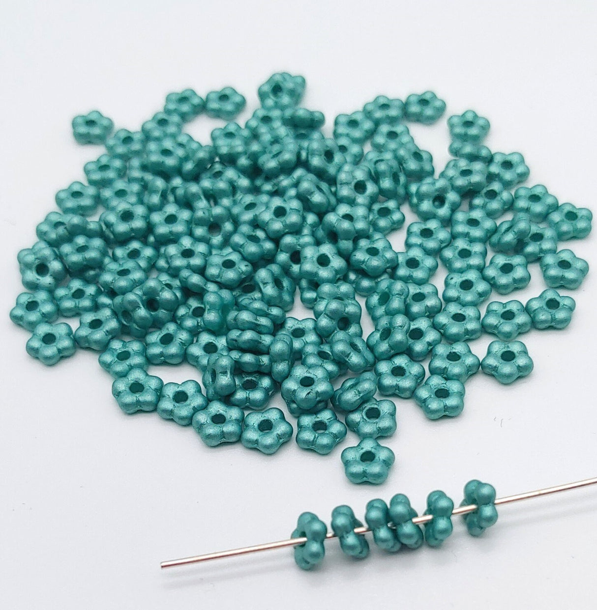 Forget-Me-Not 5mm Metallic Emerald, Spacer Bead, Czech Pressed Glass, 29455-50 beads