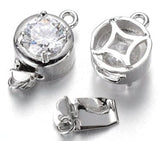 Box Clasp Cubic Zirconia, 1-Strand Clasp, 10mmx15.5mmx7.5mm, Silver Plated or Gold Plated-1 piece