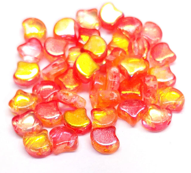 Ginko Bead Orange Summer Rainbow, 2-Hole Czech Glass 7.5x7.5mm, 48109-35 Beads