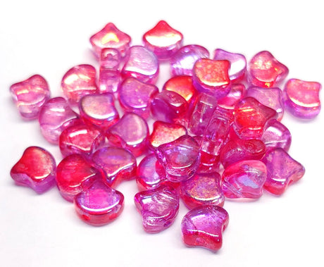 Ginko Bead Pink Summer Rainbow, 2-Hole Czech Glass 7.5x7.5mm, 48120-35 Beads