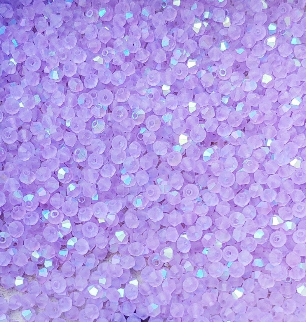 Preciosa 3mm, 4mm Crystal Bicone, Violet AB Matte