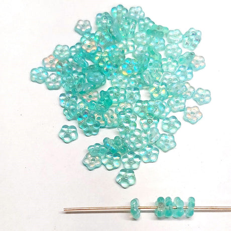 Forget-Me-Not 5mm Lt Green Aqua AB, Spacer Bead, Czech Pressed Glass, 60110-28701