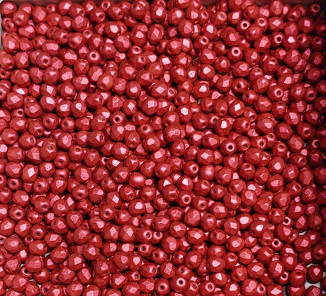 4mm Fire Polish Lava Red, Czech glass faceted round bead, 03000-01890-50 beads