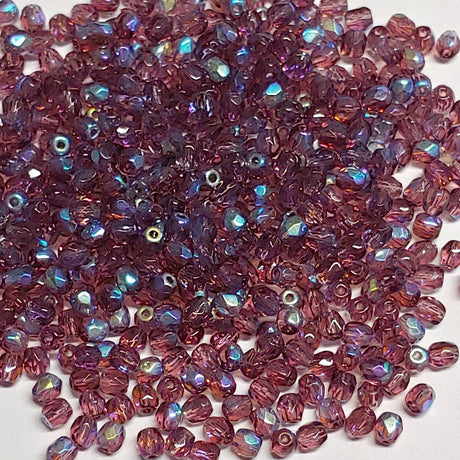 3mm Fire Polish Amethyst AB, Czech glass faceted bead, 20060-28701-50 beads