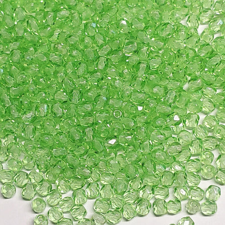 3mm Fire Polish Lt Peridot, Czech glass faceted bead, 50500-50 beads