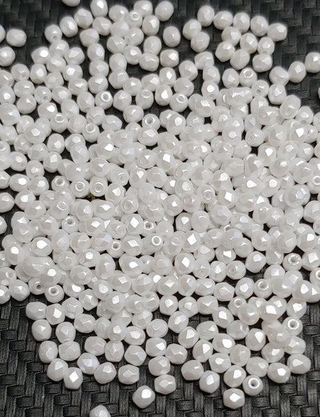 3mm Fire Polish Pastel White, Czech glass faceted round bead-25001