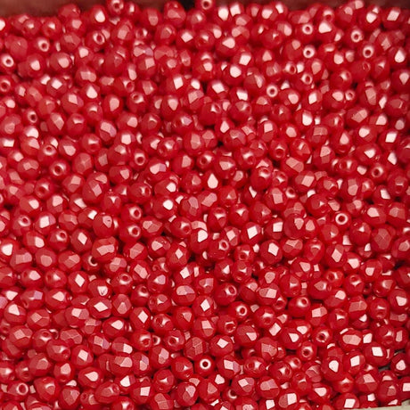 4mm Fire Polish Pastel Dark Coral, Czech glass faceted round bead, 25010-50 beads