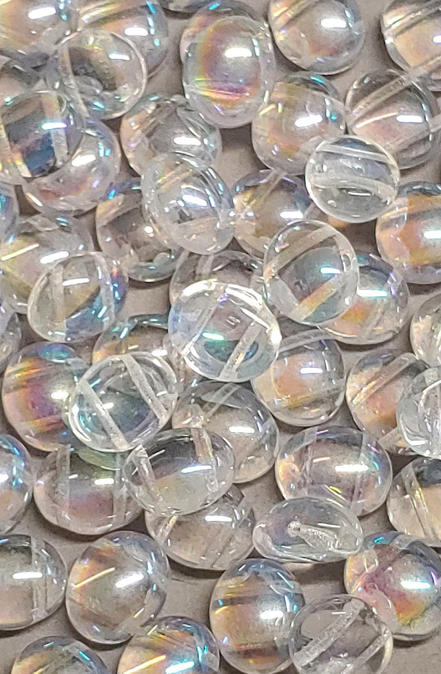 Candy Oval Crystal AB, 10x12mm 2-Hole Cabochon, Czech Glass, qty 12