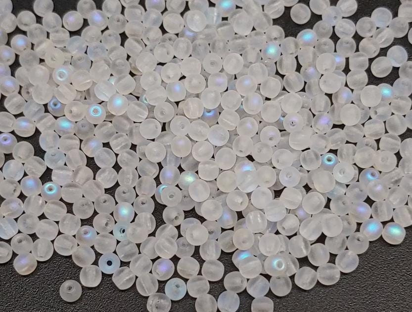 3mm Round Crystal AB Matted Czech Glass Beads - 28771, 50 Beads