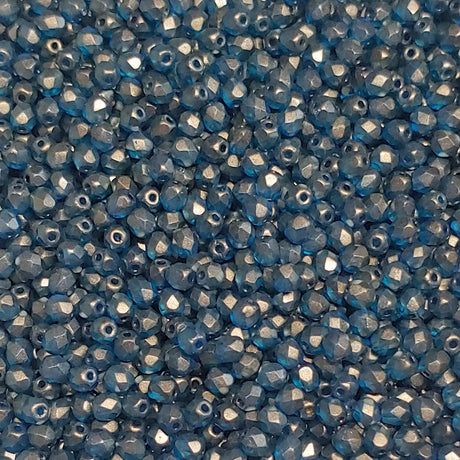 4mm Fire Polish Halo Celestian Blue, Czech glass faceted round bead, 29266-50 beads