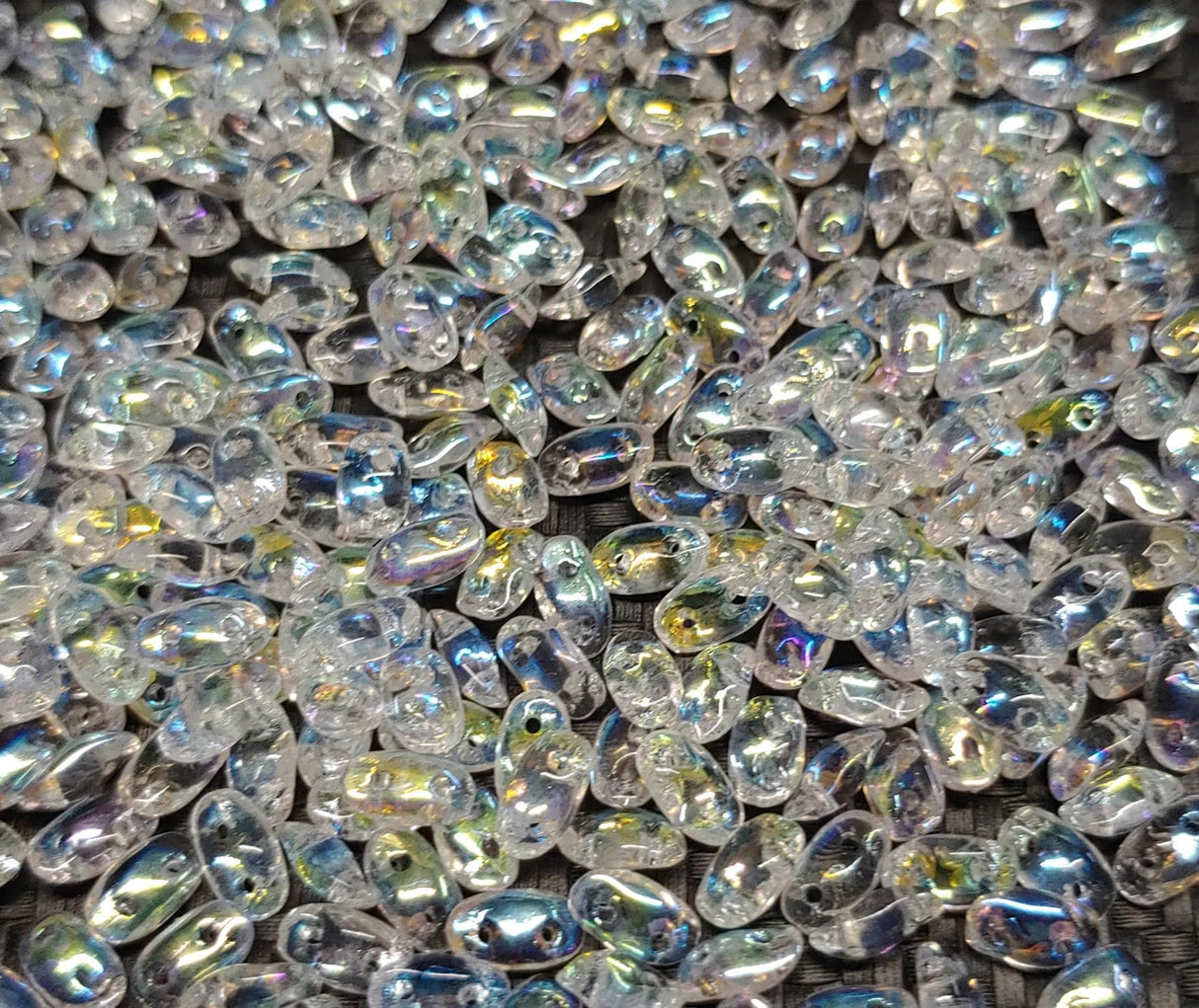 Wave Bead Crystal AB, 3x7mm 2 hole Czech Glass, 8 grams approx. 100 to 105 beads