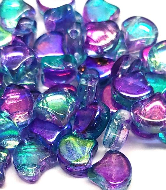 Ginko Bead Light Blue Summer Rainbow, 2-Hole Czech Glass 7.5x7.5mm, 48123-35 Beads