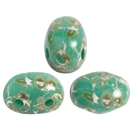 Samos® par Puca® Opaque Green Turquoise Rembrandt - 2 Hole Czech Glass Beads, 5x7mm -25 beads 63130-83500