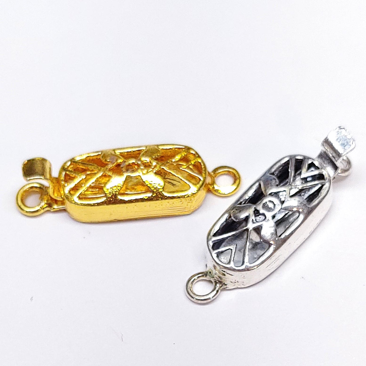 Filigree Rectangle Box Clasp, 1 Strand 18K Gold Plate or Silver Plate, 28MM With Strand Rings, 9MM Wide, 5MM Thick, Qty 1