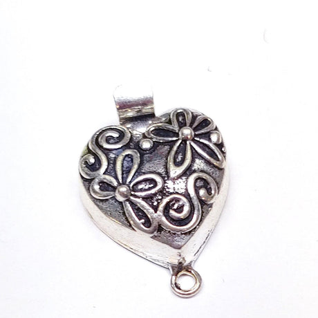 Heart Bali Box Clasp, 1 Strand Silver Plate, 28x18x7mm, Qty 1