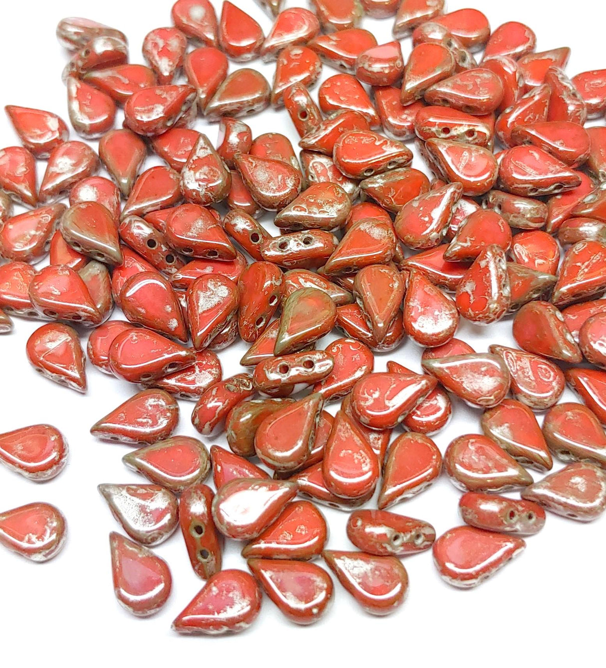 Amos Par Puca Light Coral LadyBug , 2-Hole Czech Glass 5x8mm, 93400-86904-30 Beads