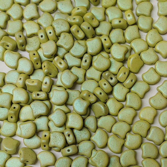 Ginko Bead Alucolour Linden Green, 2-Hole Czech Glass 7.5x7.5mm, 00030-33409-35 Beads