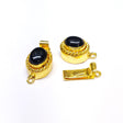 Black Onyx Oval 1 Strand Box Clasp, 18KGold Plated, 23X11X10mm, Qty 1