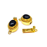 Black Onyx Oval 1 Strand Box Clasp, 18KGold Plated, 23X11X10mm, Qty 1