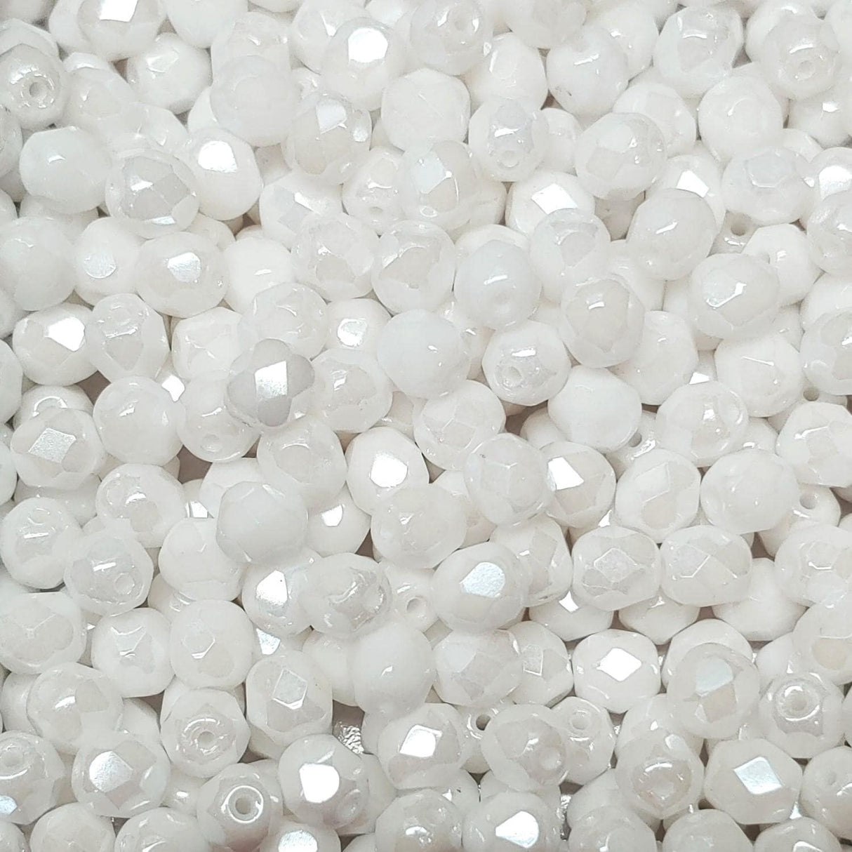 6mm Fire Polish Chalk White Shimmer, Czech glass faceted round, 03000-21402-25 beads