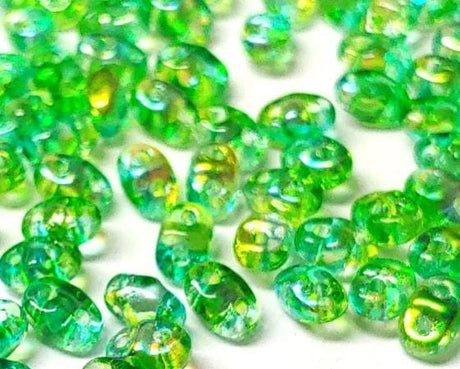 MiniDuo Summer Rainbow Green, 2-Hole 2x4MM Czech Glass, 00030-48110-10 Grams