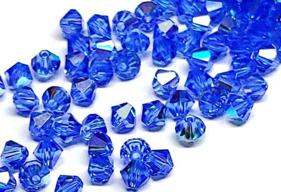 Preciosa 4mm Sapphire AB, Crystal Bicone - 36 pieces