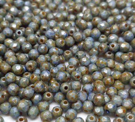 3mm Fire Polish Sage, Czech glass faceted round bead, 50 beads