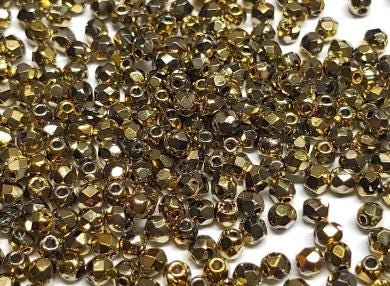 3mm Fire Polish Crystal Full Amber, Czech glass faceted round bead, 26440