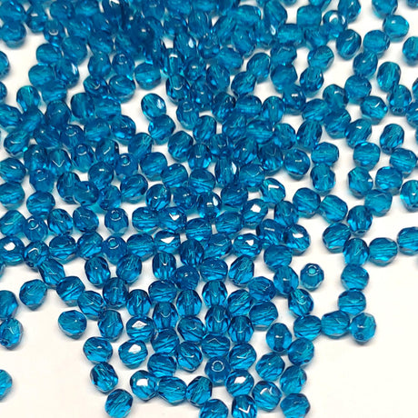 4mm Fire Polish Capri Blue, Czech glass faceted round, 60080