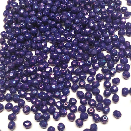 4mm Fire Polish Royal Blue Nebula, Czech glass faceted round, 33050-15001