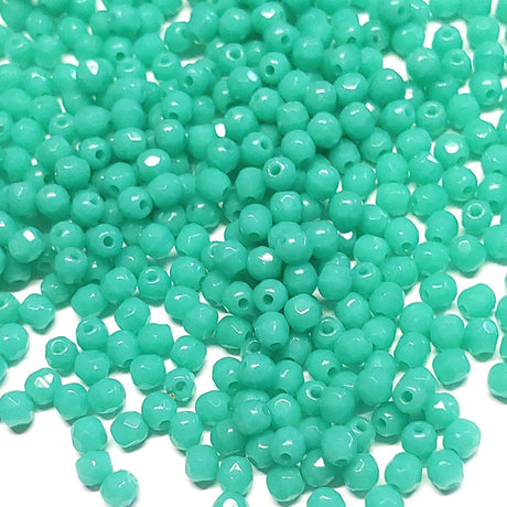 3mm Fire Polish Green Turquoise, Czech glass faceted round, 63130