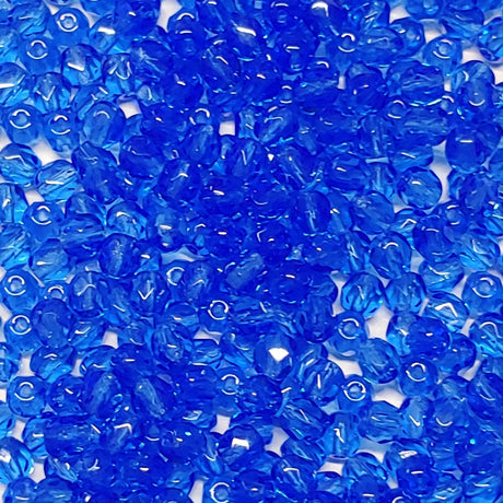 4mm Fire Polish Sapphire, Czech glass faceted round-50 Beads