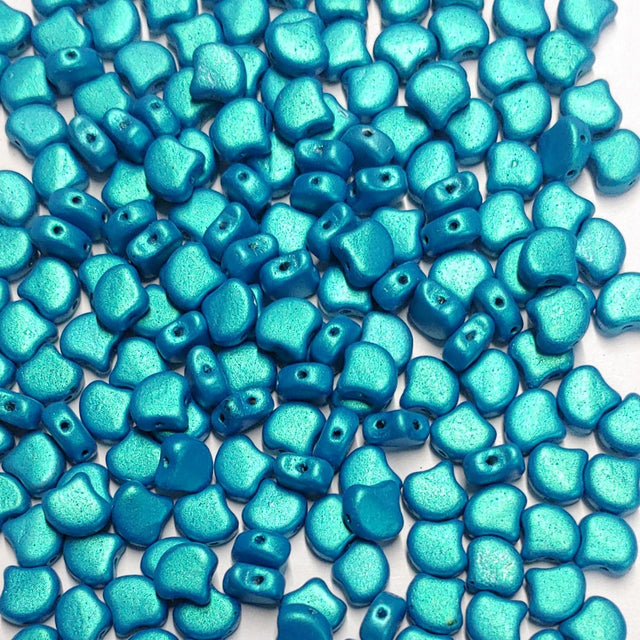 Ginko Bead Alucolour Azure Blue, 2-Hole Czech Glass 7.5x7.5mm, 00030-33408-35 Beads