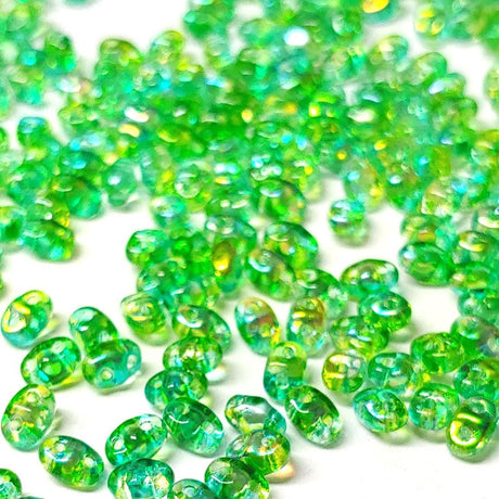 MiniDuo Summer Rainbow Green, 2-Hole 2x4MM Czech Glass, 00030-48110-10 Grams