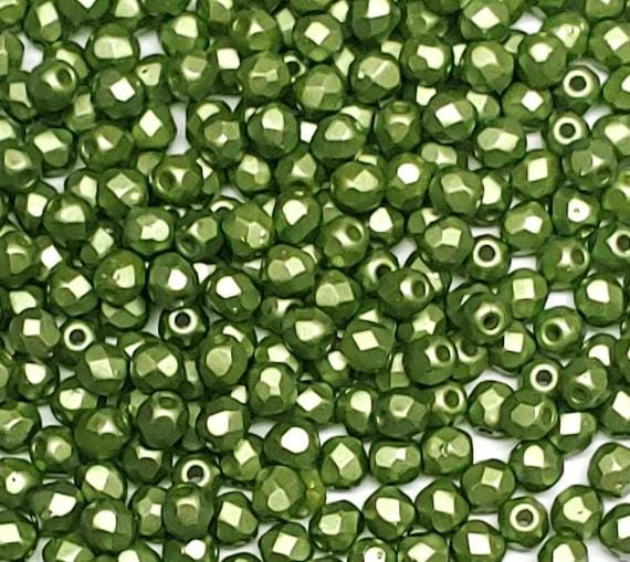 3mm Fire Polish Pastel Olivine, Czech glass faceted round bead-25034