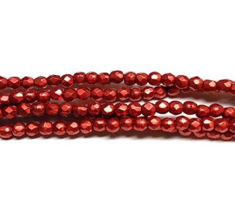 2mm Fire Polish Saturated Metallic Cherry Tomato, Czech glass faceted round, 05A08 - 50 Beads