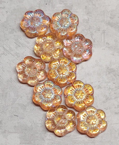 Flower Bead, Rosaline AB Czech Flower Bead, Glass Bead 14mm, 12 beads