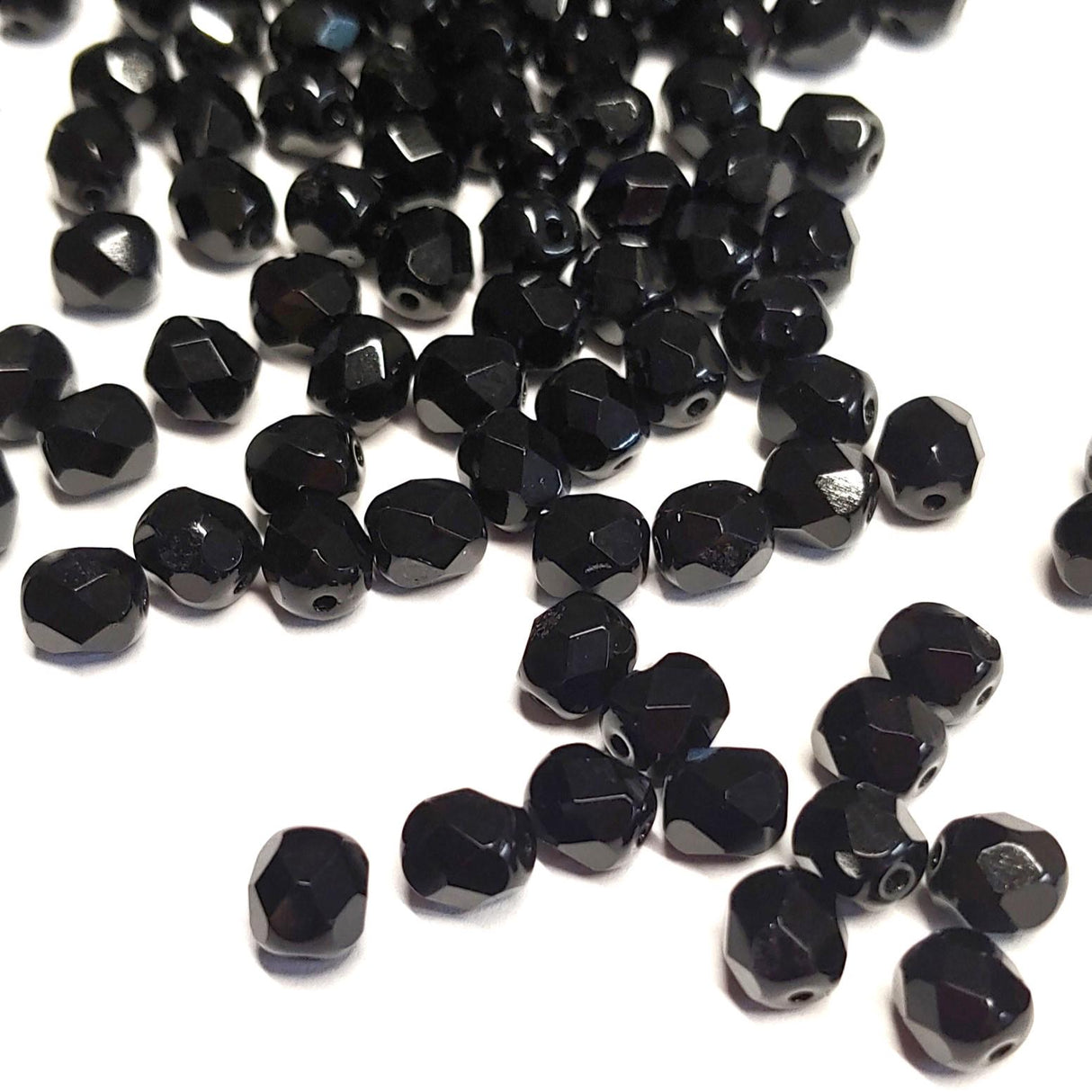 6mm Fire Polish Jet, Czech glass faceted round bead, 23980-25 beads