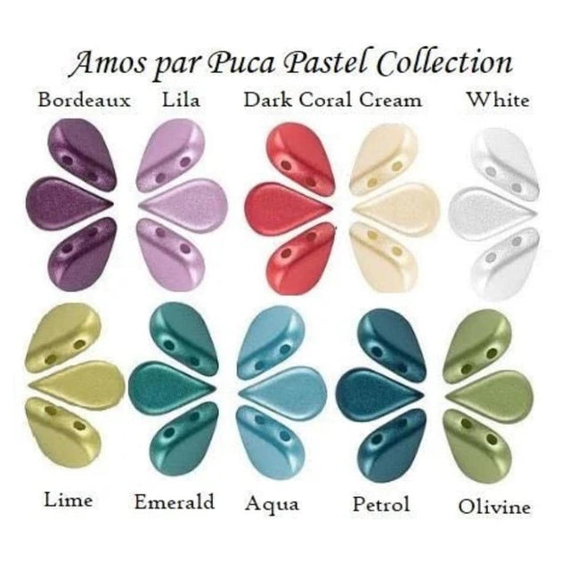 Amos® par Puca Pastel Collection, 2 Hole 4x10mm Czech Glass, 30 beads-Choose a color