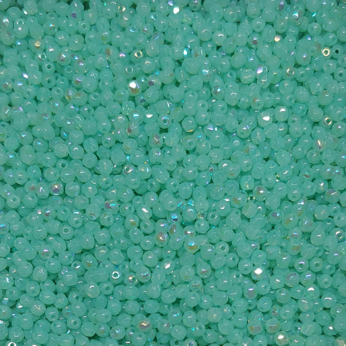 3mm Fire Polish Green Aqua Opal AB, Czech glass faceted round, 61100-28701