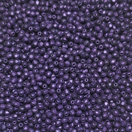 3mm Fire Polish Jet Suede Purple, Czech glass faceted round, 23980-84100-79202